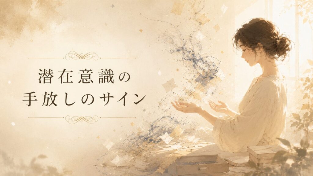 潜在意識の不要な思考を手放すサインに気づき、心の中を整える女性のアイキャッチ画像